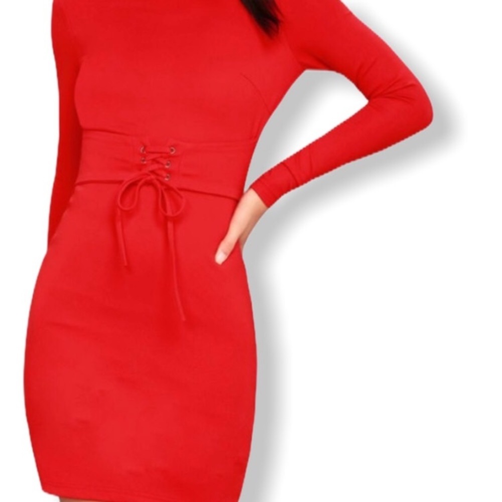Lulus Hearts Afire lace up L/S bodycon dress